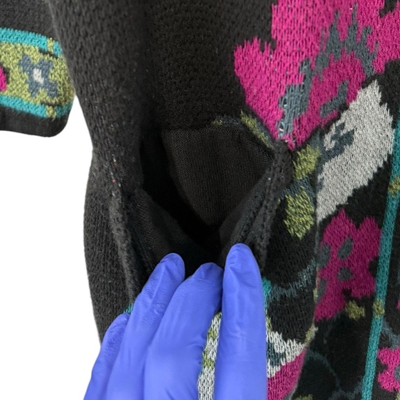 J. Jill Black Floral Jacquard Long Sweater Duster Coat Cardigan Medium - Picture 8 of 16